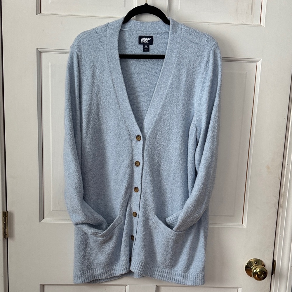 Lands' End Women's Soft Blue Button-Up Cardigan
